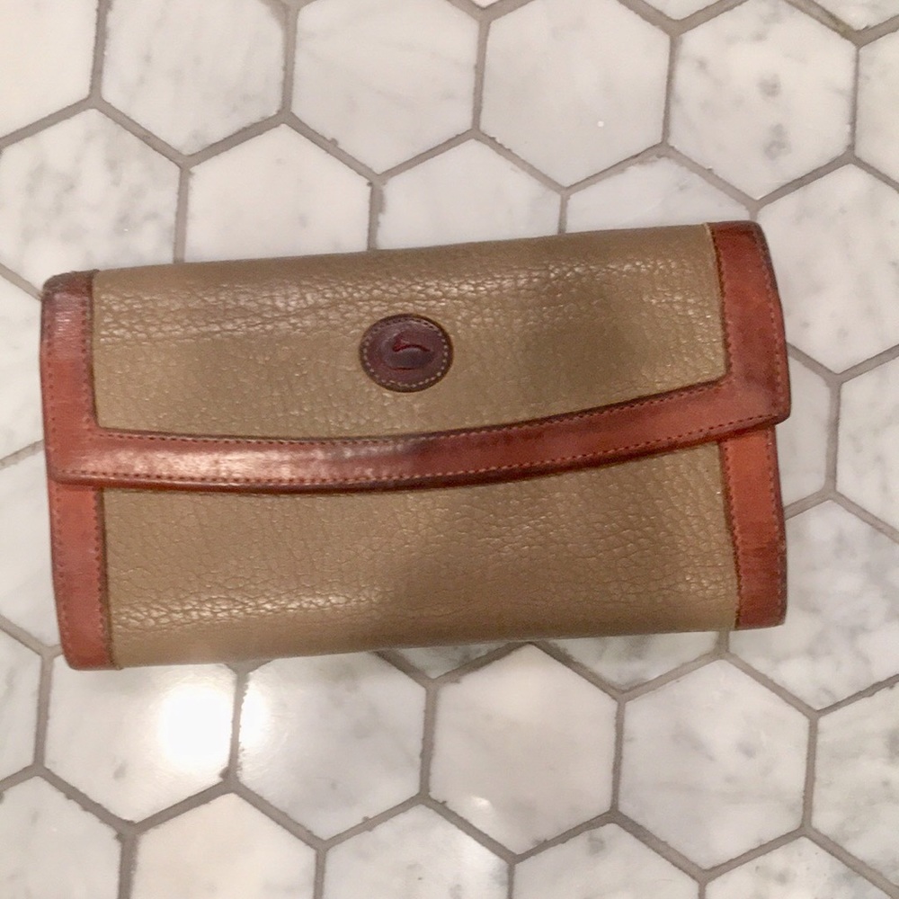 Vintage dooney and Burke taupe and brown wallet